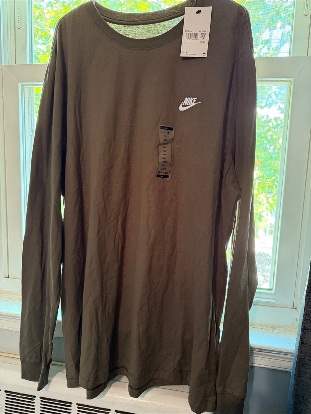 Nike Men's Olive Green Long Sleeve Logo Tee